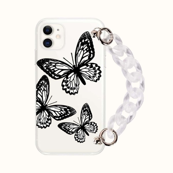 

Butterfly Print Phone Case With Chain Strap, Black