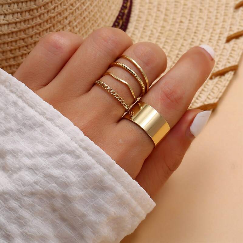 

5pcs Simple Chain Ring, Gold