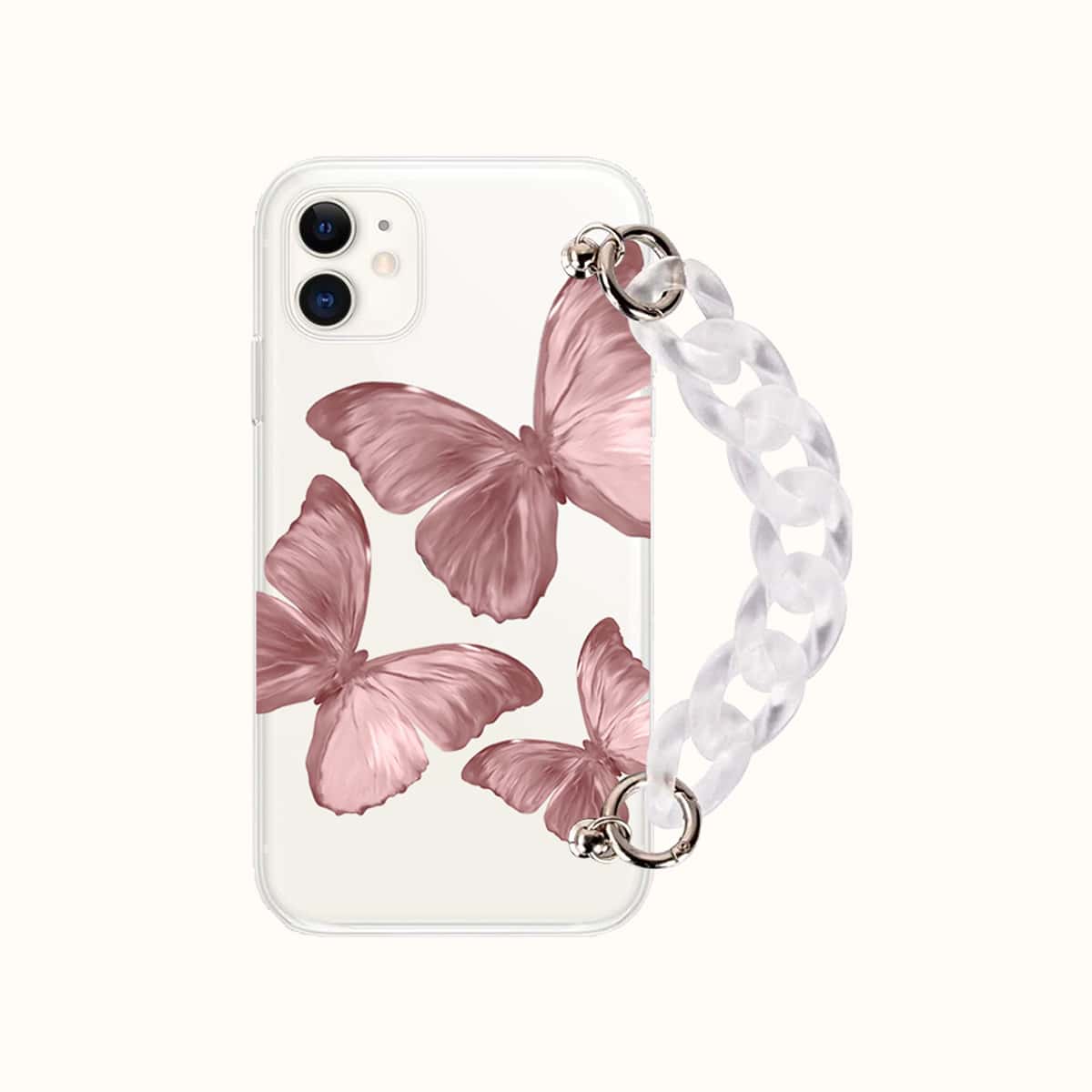 

Butterfly Print Phone Case With Chain Strap, Dusty pink
