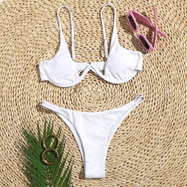 

Underwire Thong Bikini Swimsuit, White