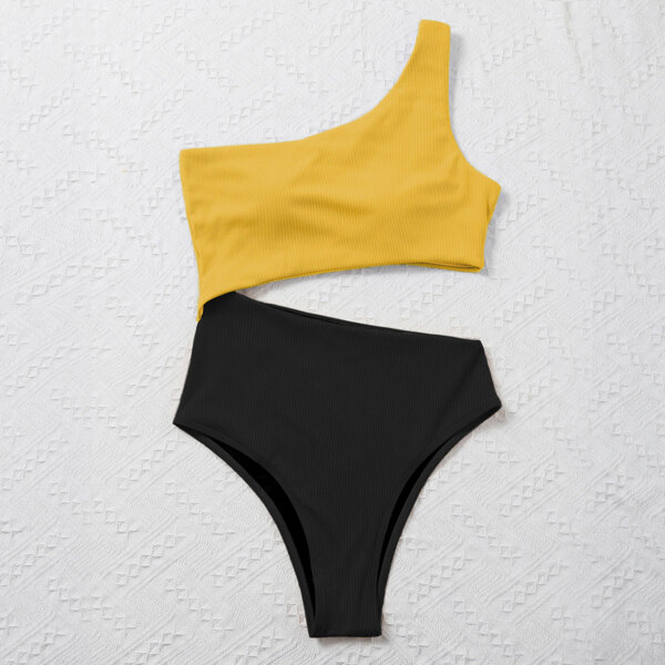 

Two Tone Rib Cut-out One Piece Swimsuit, Multicolor