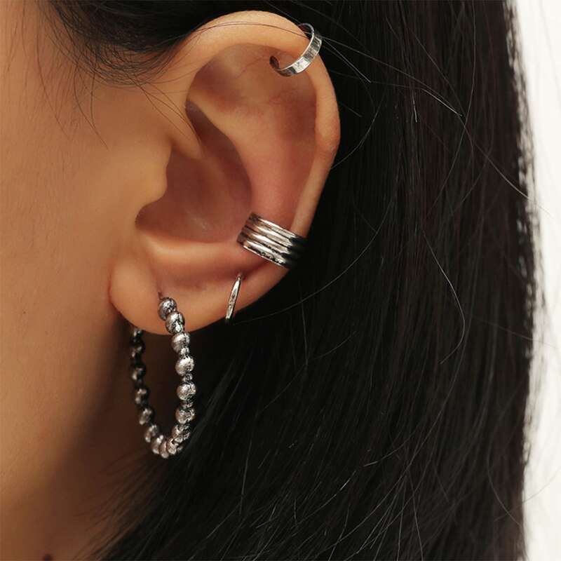 

4pcs Ball Decor Earring Set, Silver