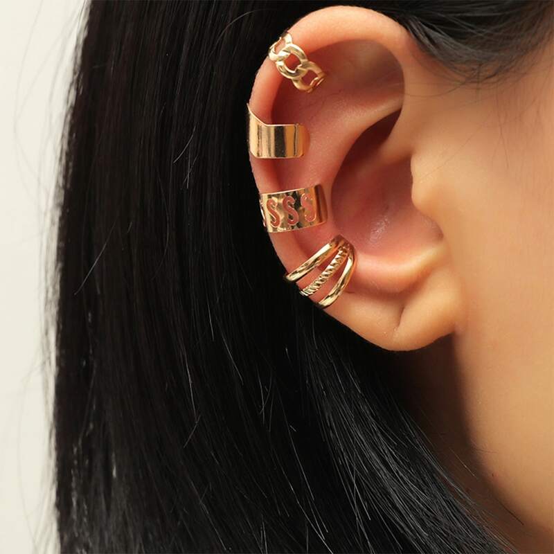 

4pcs Hollow Out Ear Cuff, Gold