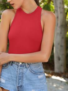 SHEIN Essnce Tank top de espalda de nadador unicolor - Rojo - Ver 4