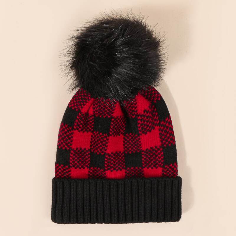 

Plaid Pom Pom Beanie, Multicolor
