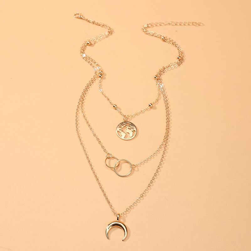 

Moon & Ring Charm Layered Necklace, Gold