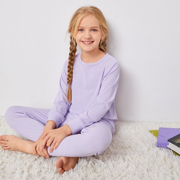 

Girls Solid Rib-knit PJ Set, Lilac purple