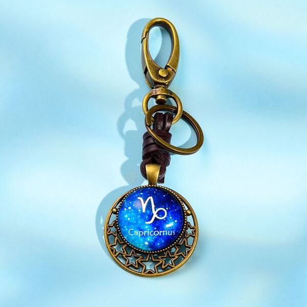 

Men Round Charm Keychain, Multicolor