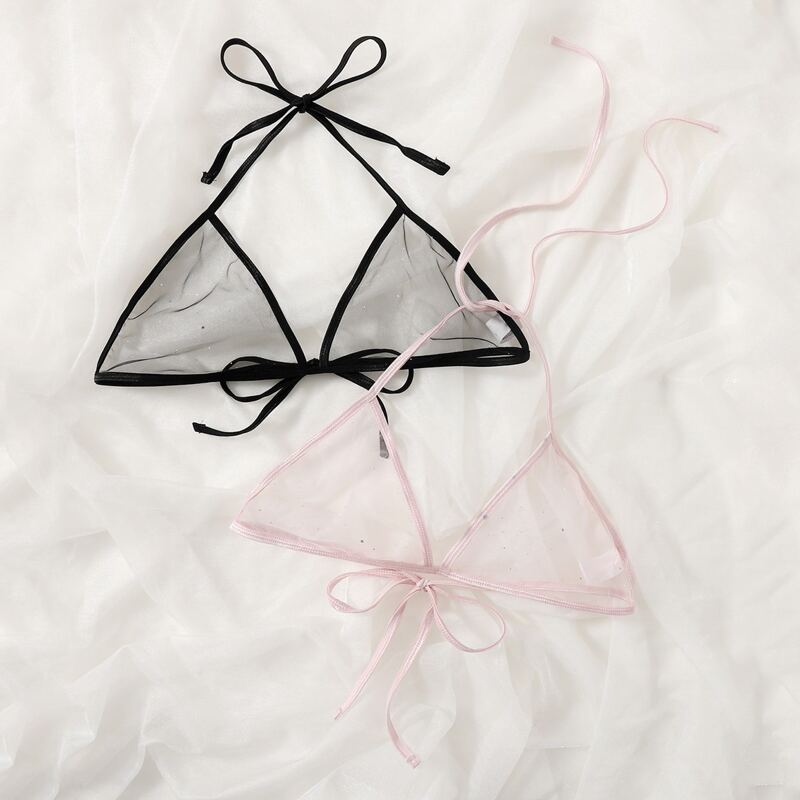 

2pack Sheer Mesh Halter Bralette, Multicolor