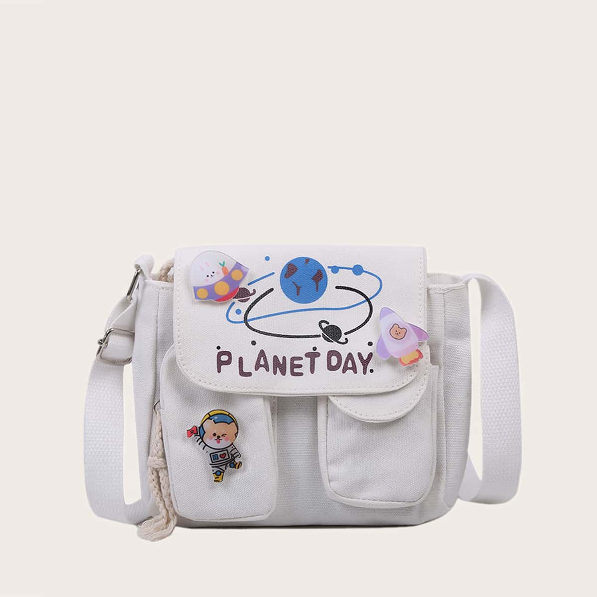 

Galaxy Pattern Canvas Crossbody Bag, White