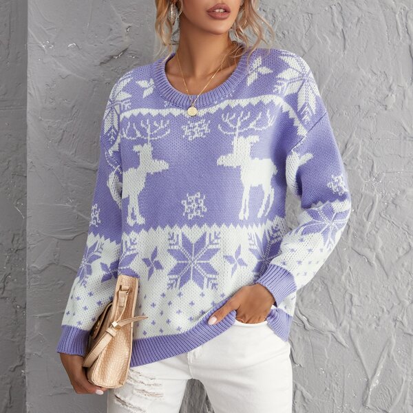 

Drop Shoulder Christmas Pattern Sweater, Multicolor