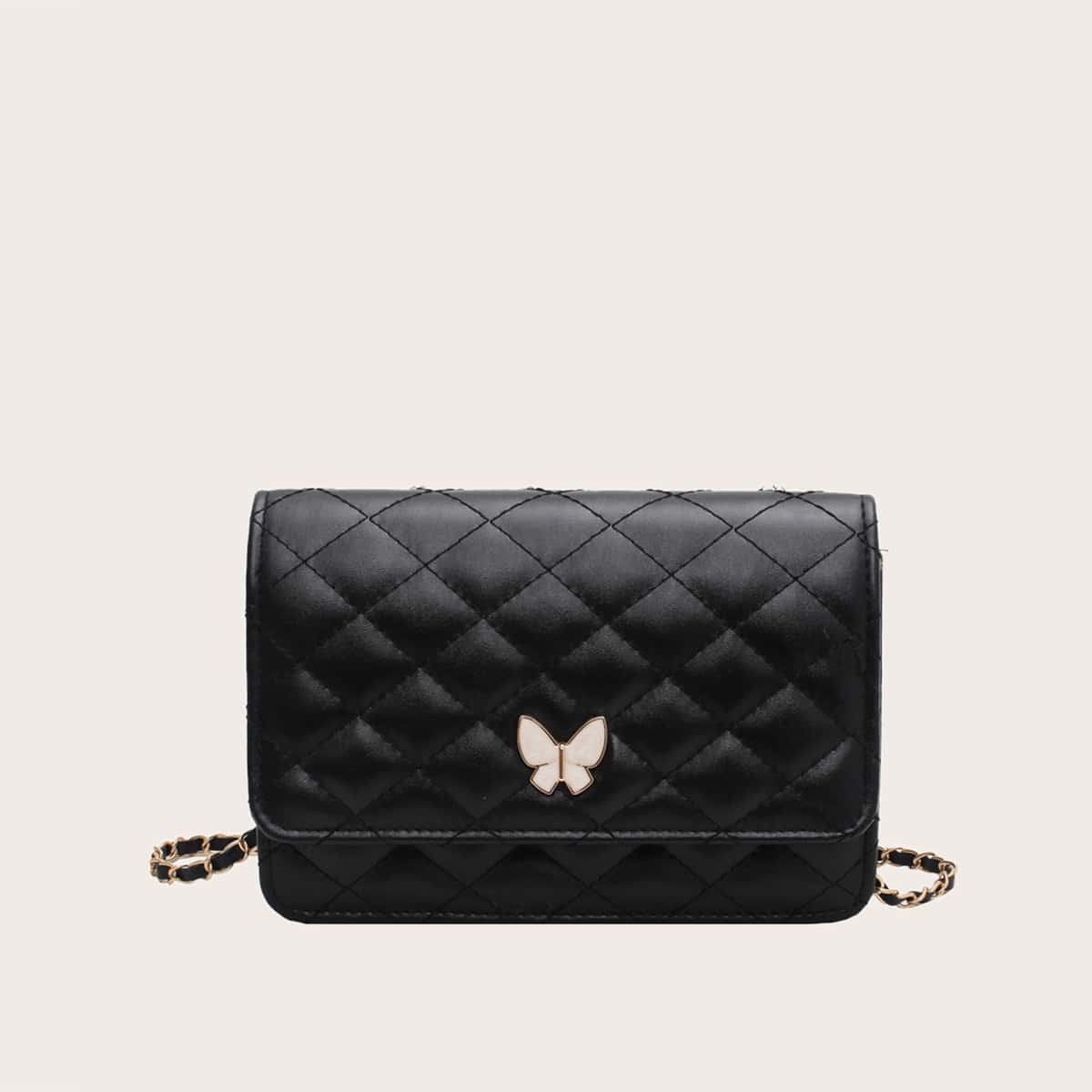 

Butterfly Quilted Crossbody Bag, Black