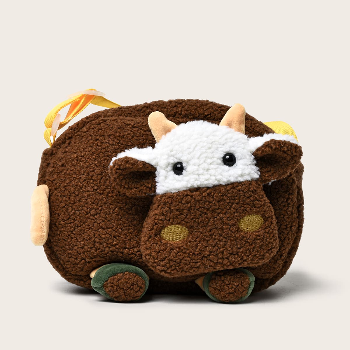 

Cartoon Cow Fleece Crossbody Bag, Coffee brown