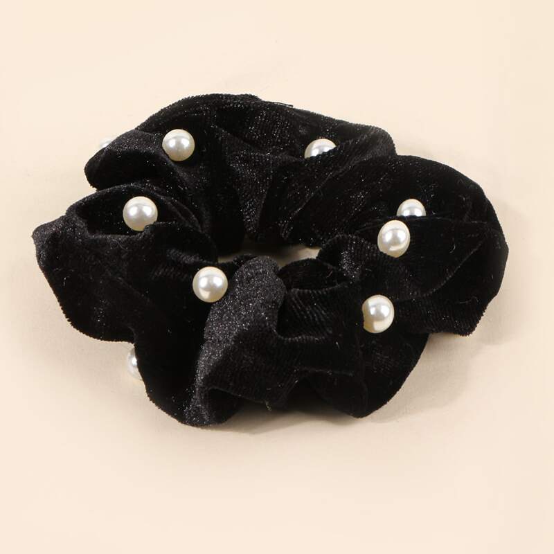 

1pc Faux Pearl Decor Scrunchie, Black
