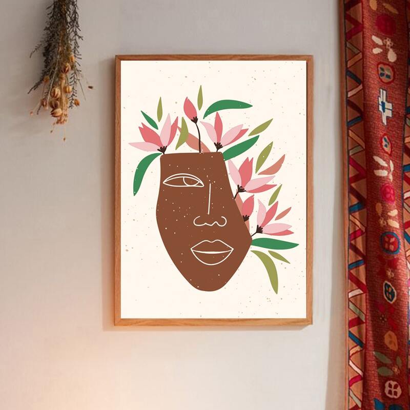 

Face Print Wall Painting Without Frame, Multicolor
