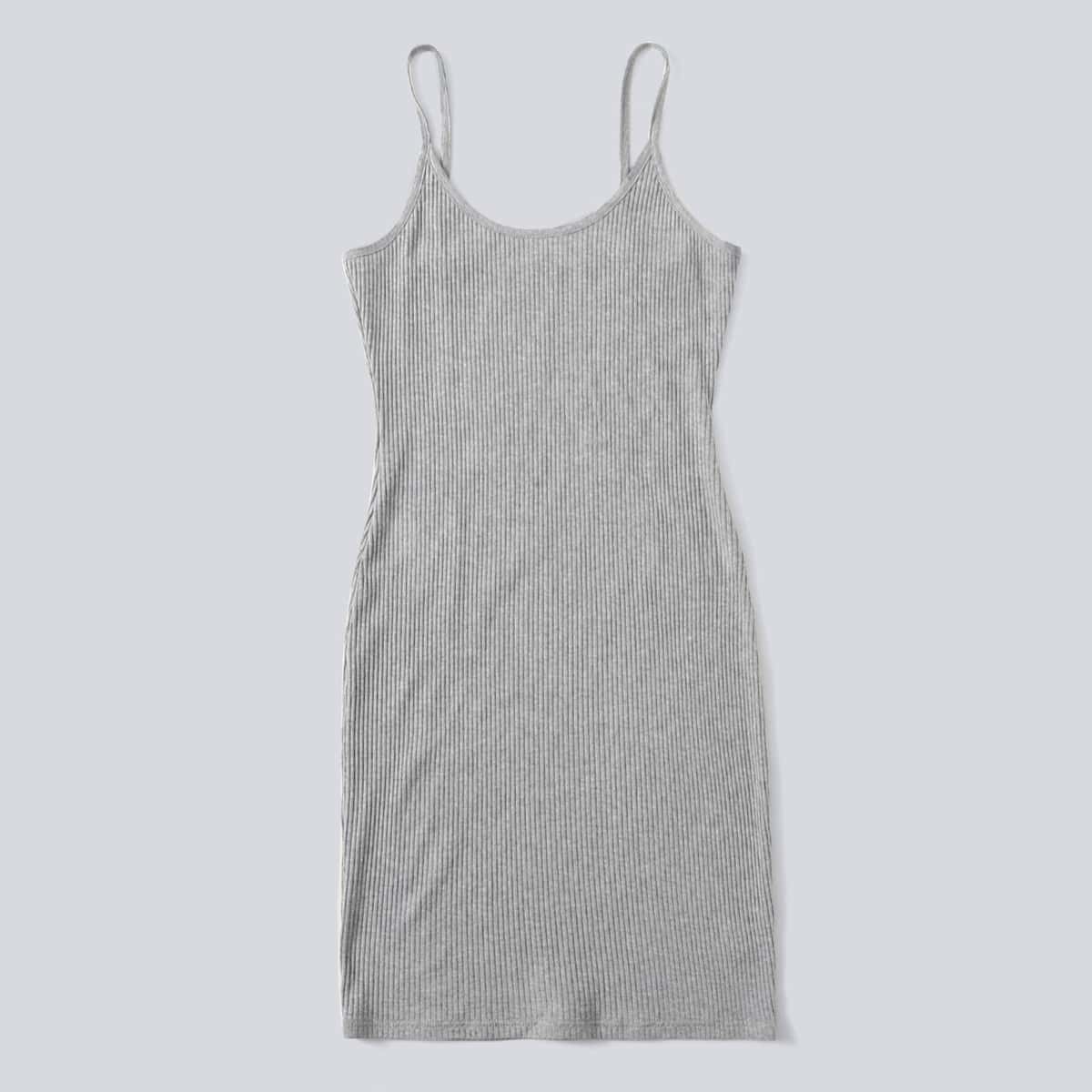 

Solid Ribbed Cami Dress, Light grey