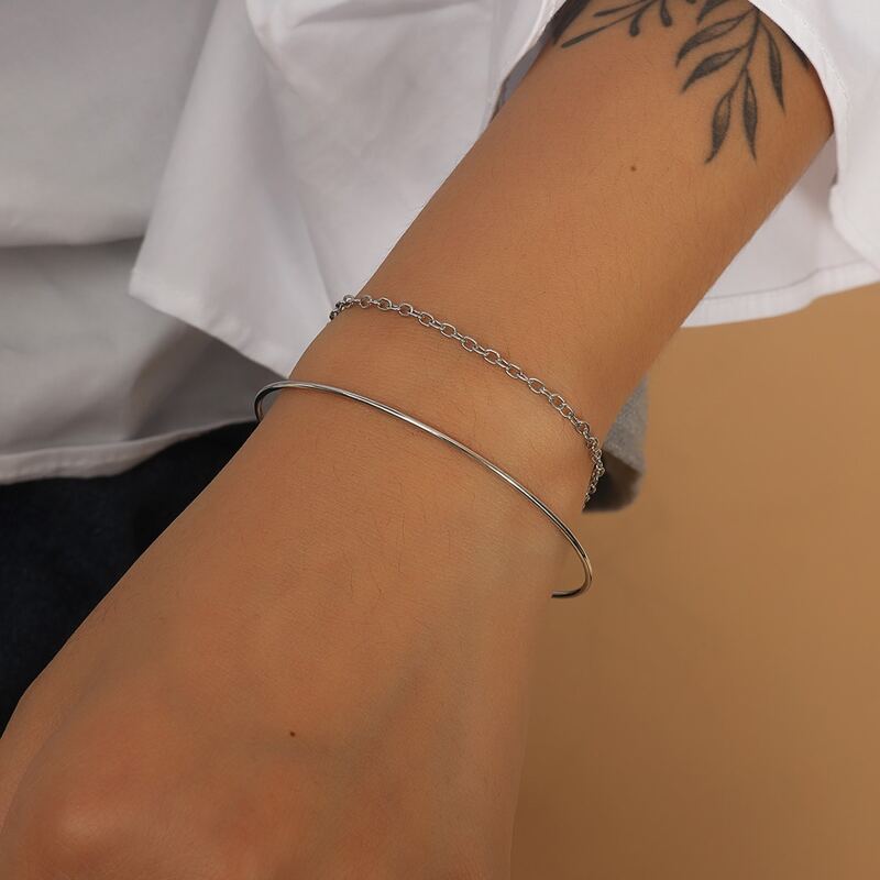 

1pc Simple Chain Bracelet, Silver