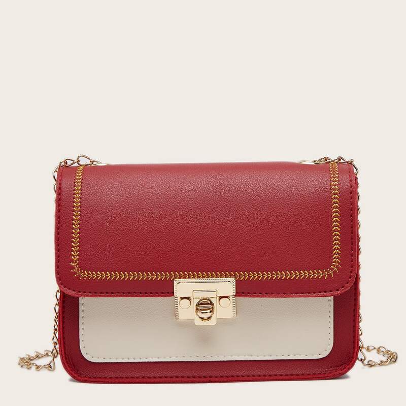 

Colorblock Chain Crossbody Bag, Red and white
