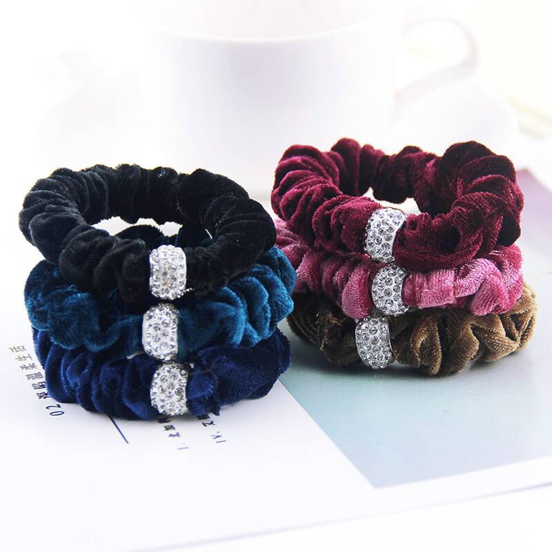 

2pcs Random Rhinestone Decor Scrunchie, Multicolor