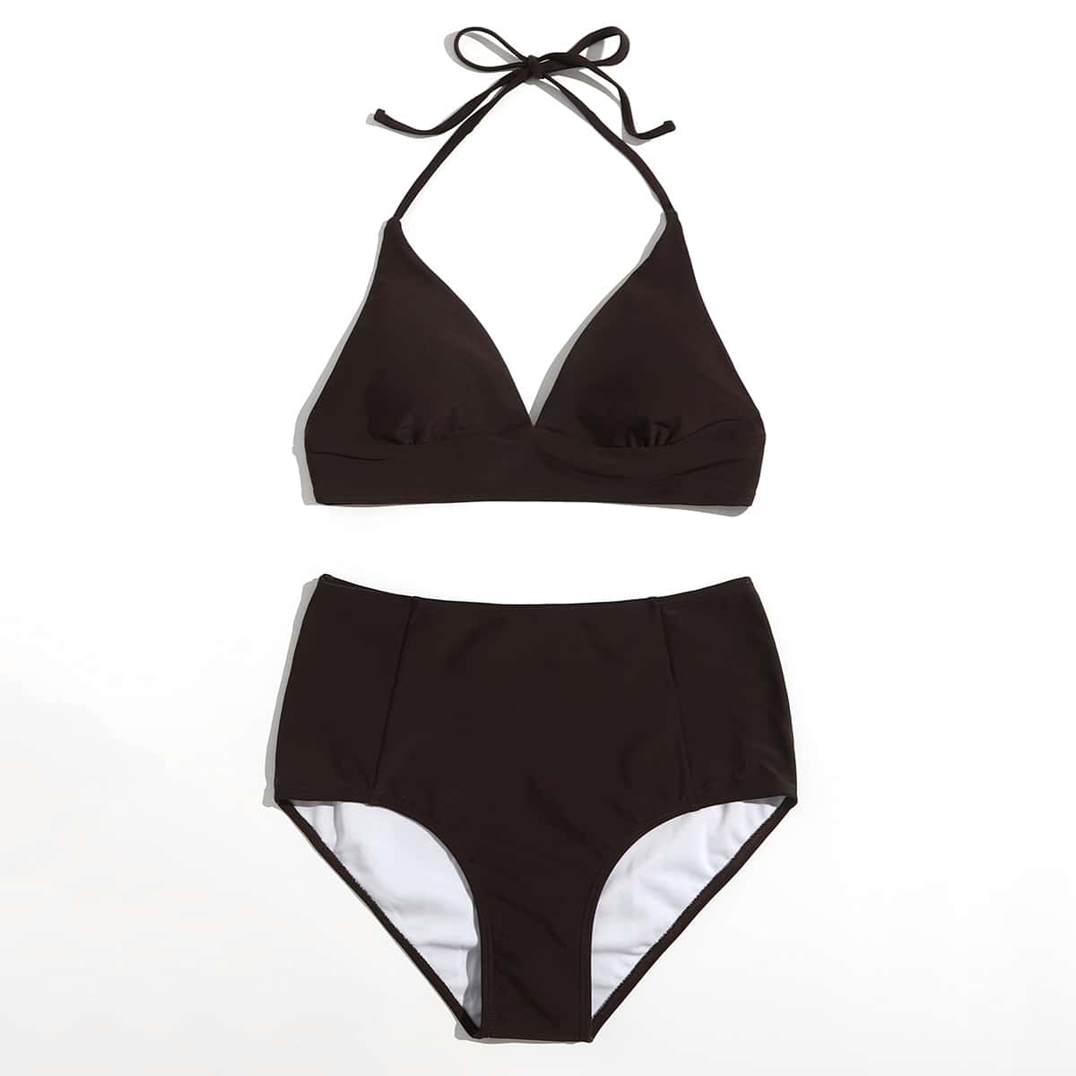 

Solid High Waist Bikini Swimsuit, Chocolate brown
