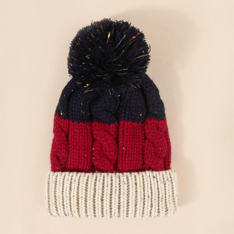 

Colorblock Pom Pom Beanie, Multicolor