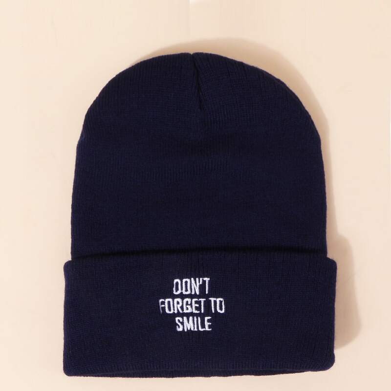 

Slogan Embroidery Beanie, Navy blue