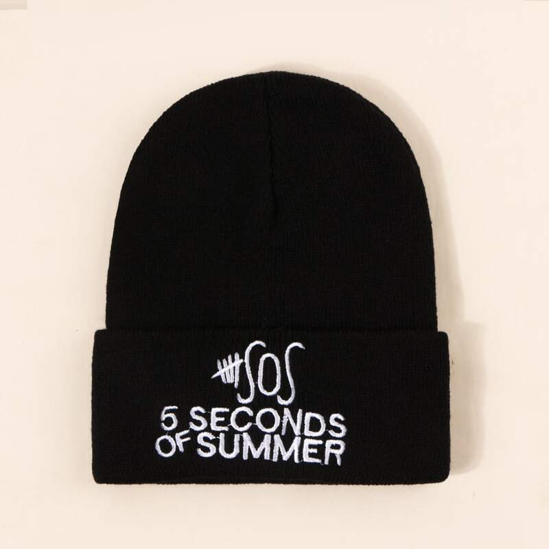 

Letter Embroidery Beanie, Black