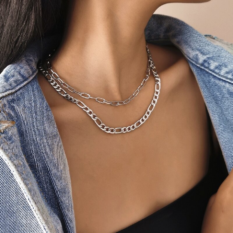 

2pcs Simple Chain Necklace, Silver