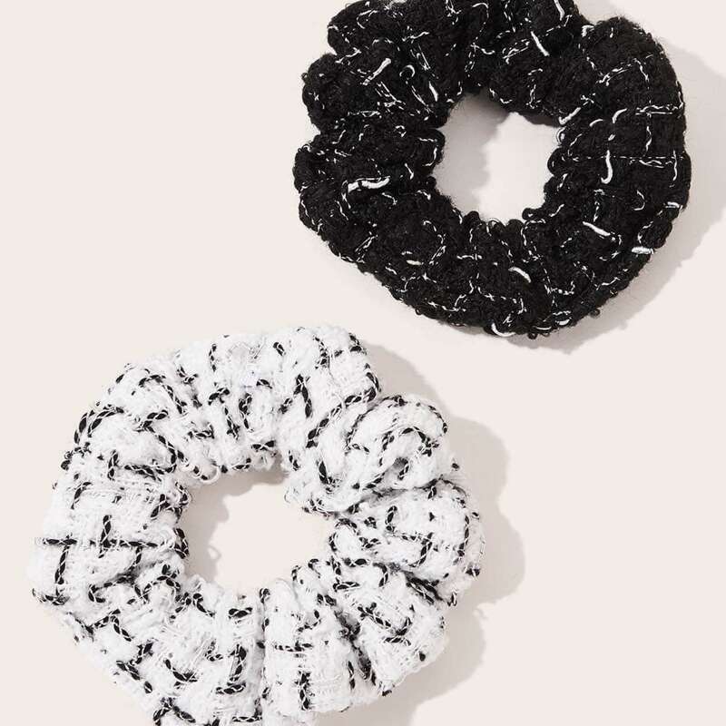 

2pcs Plaid Scrunchie, Black and white