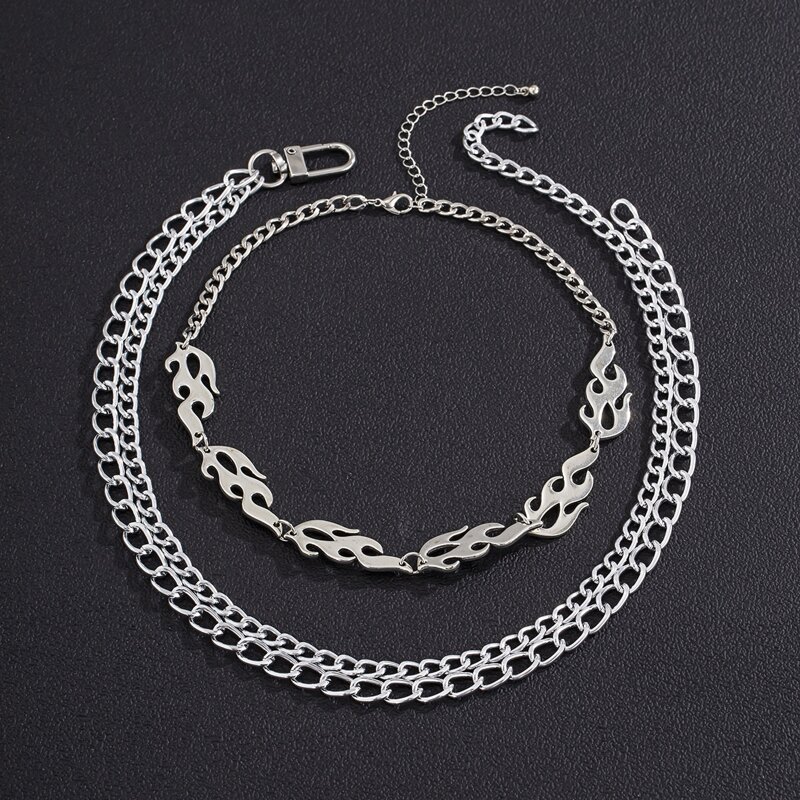 

2pcs Flame Chain Necklace, Silver