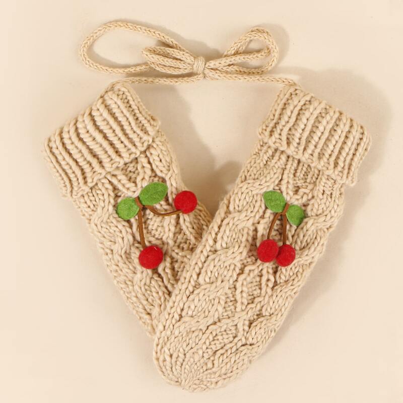 

Cherry Knit Gloves, Beige