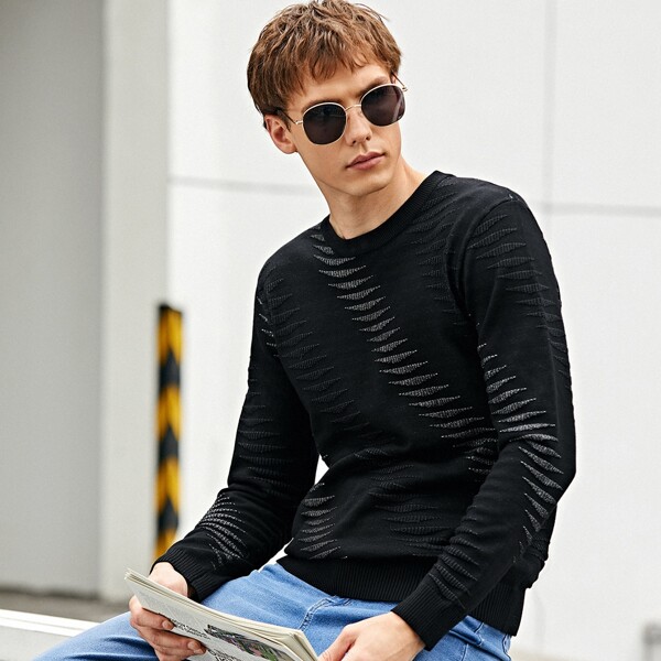 

Men Geo Pattern Sweater, Black