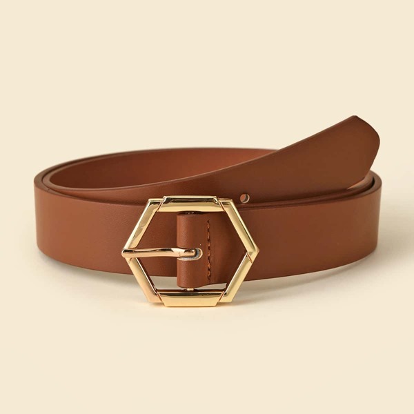 

Hexagon Metal Buckle Belt, Brown