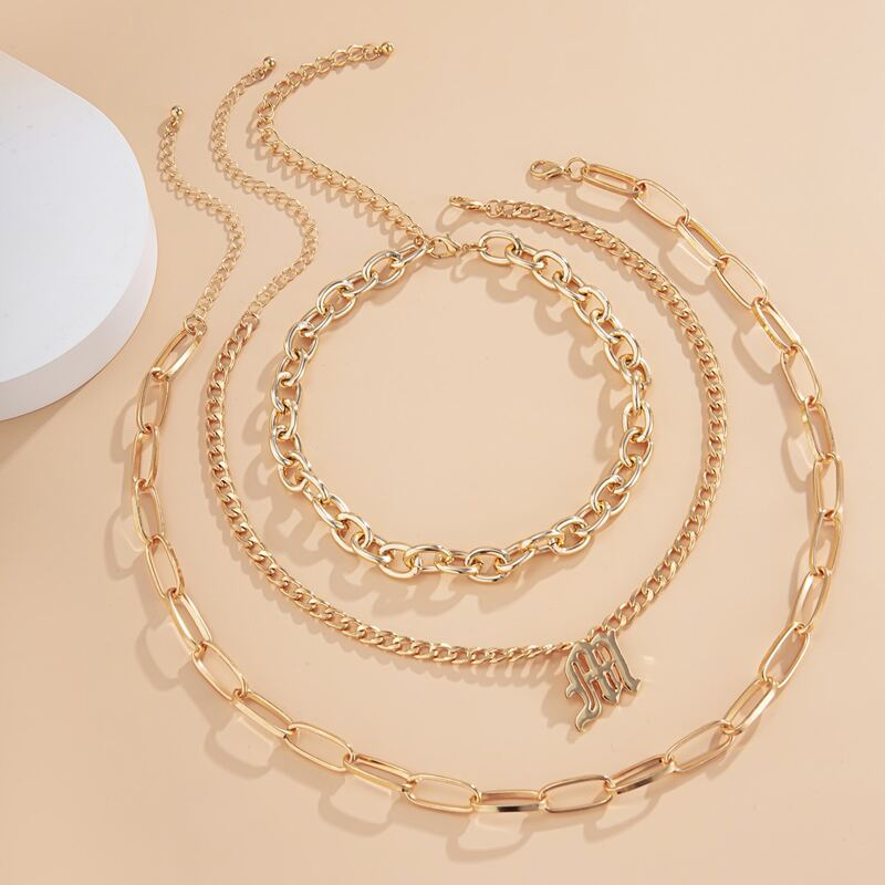 

3pcs Letter Charm Chain Necklace, Gold