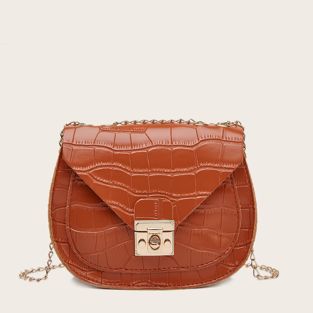 

Croc Embossed Chain Saddle Bag, Brown