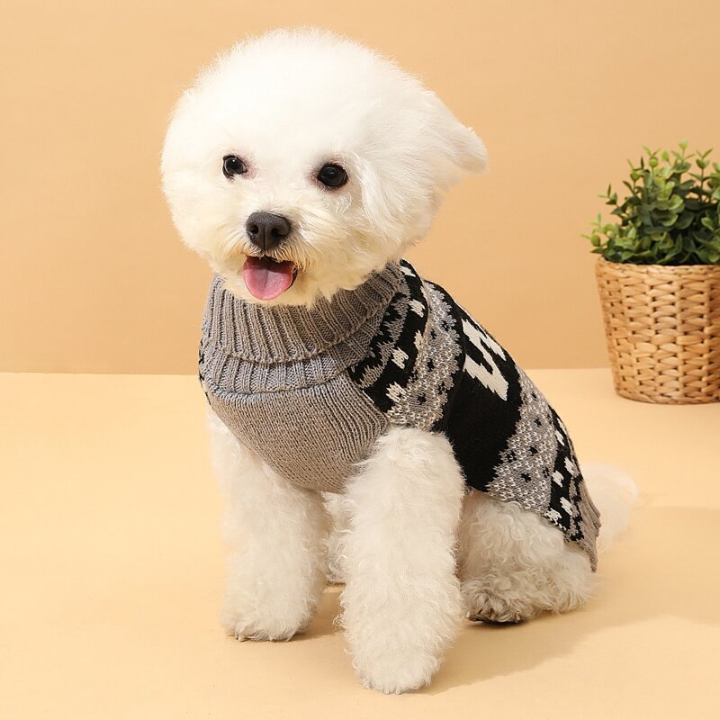 

Knitted Letter Graphic Dog Sweater, Grey