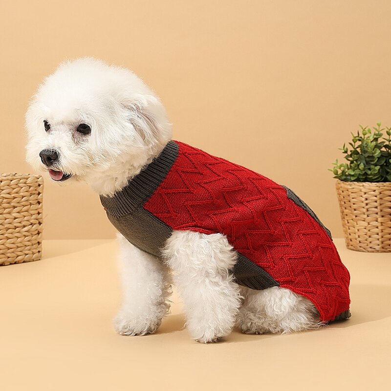 

Color Block Knitted Dog Sweater, Red