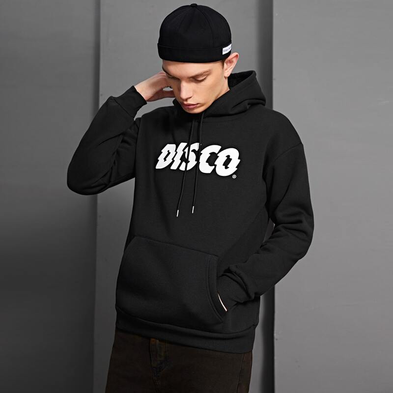 

Guys Kangaroo Pocket Letter Graphic Hoodie, Black