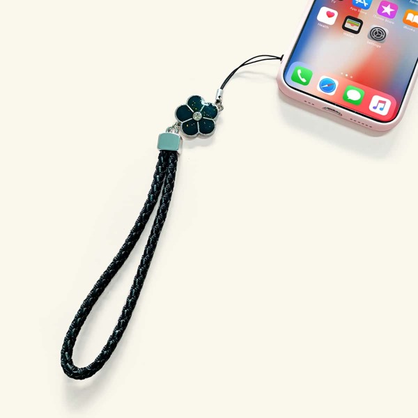 

Flower Decor Phone Lanyard, Black