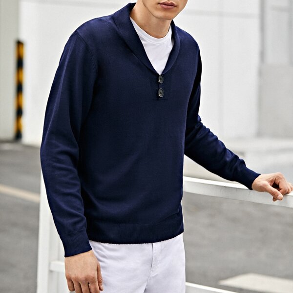 

Men Solid Buttoned Sweater, Navy blue
