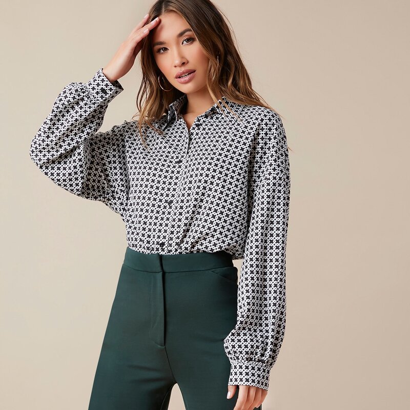 

Drop Shoulder Geo Blouse, Black and white
