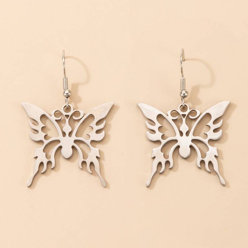 

Butterfly Drop Earrings, Silver
