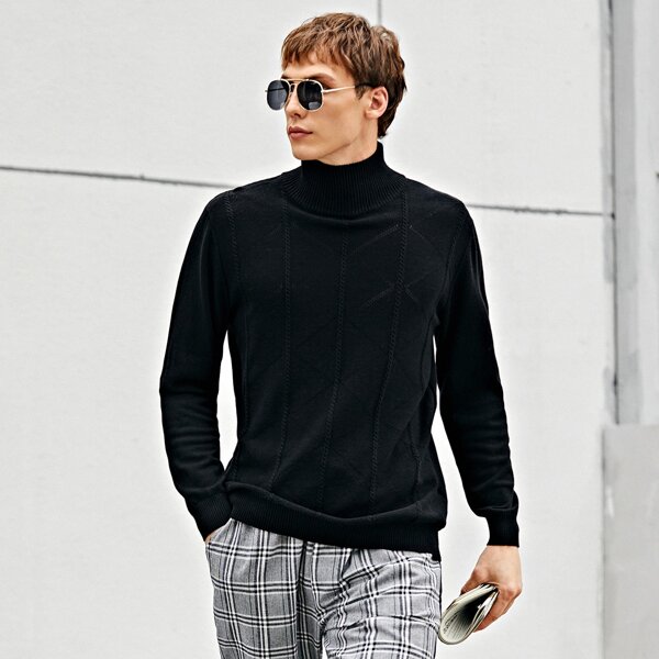 

Men Solid High Neck Sweater, Black
