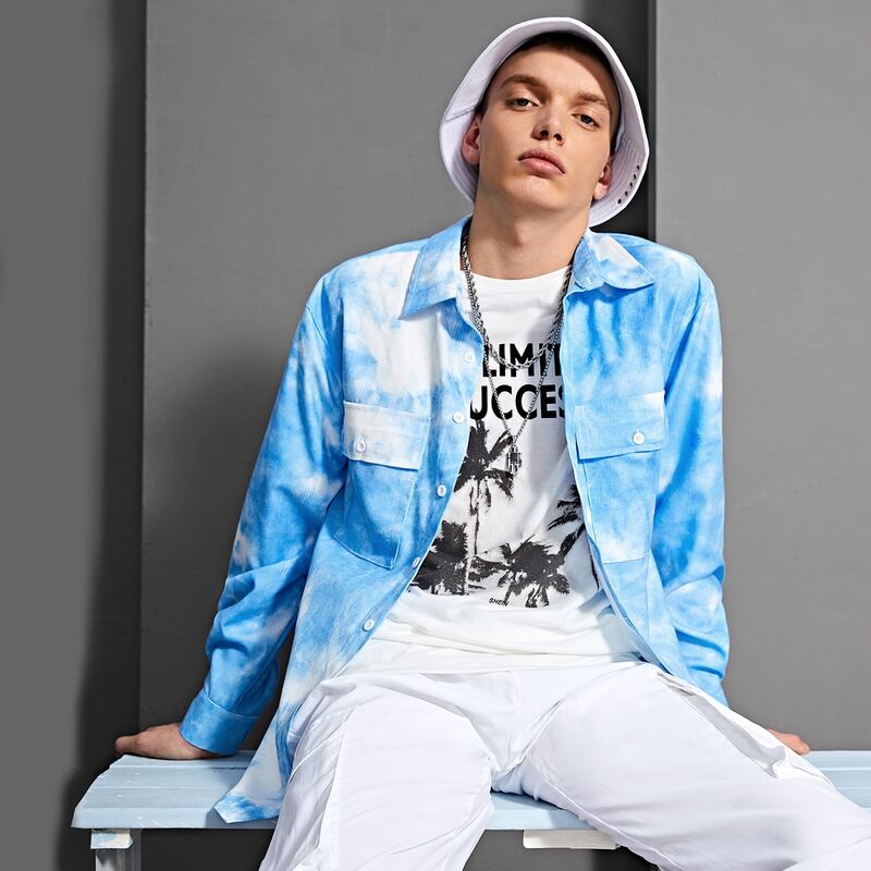

Guys Pocket Front Tie Dye Shirt, Mint blue