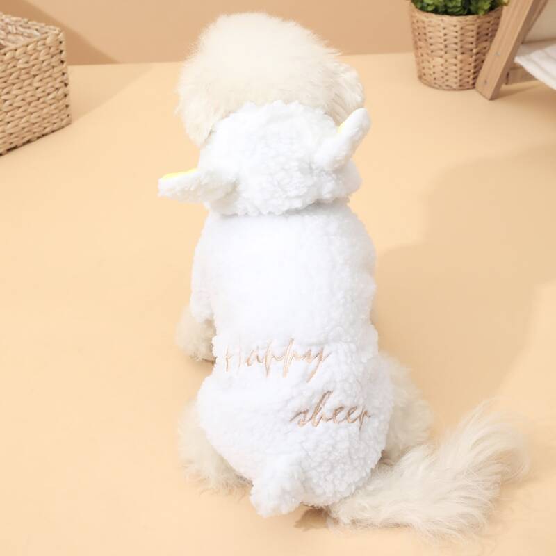 

Letter Embroidery Plush Dog Hoodie, White