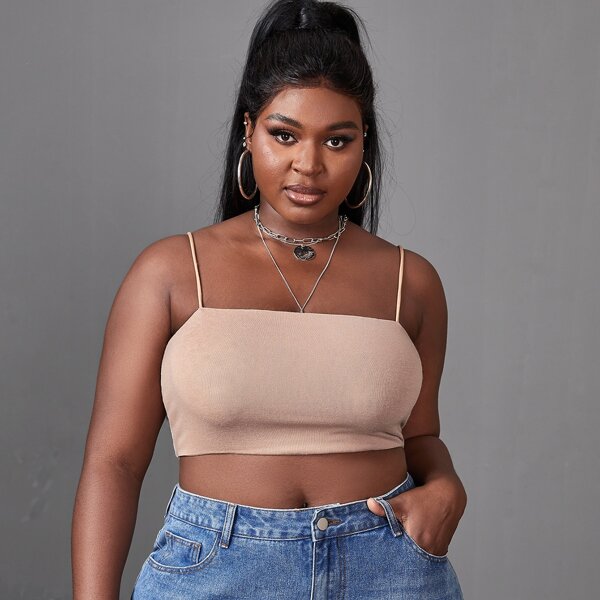 

Plus Solid Crop Cami Top, Apricot