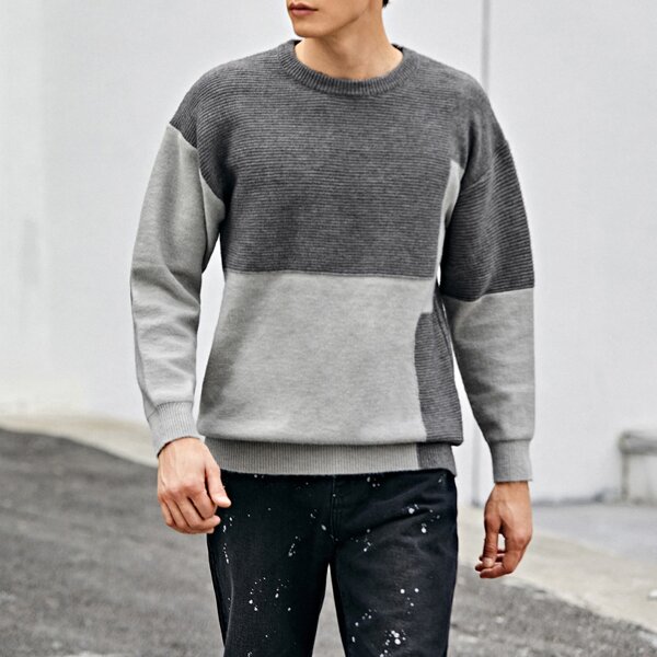 

Men Two Tone Drop Shoulder Sweater, Grey