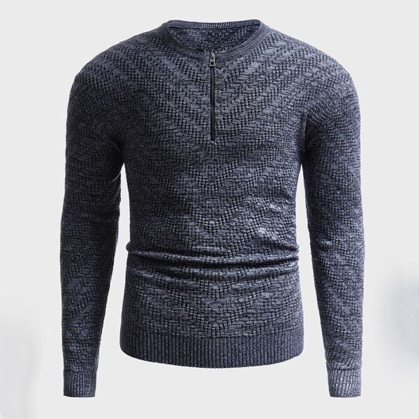

Men Half Zip Solid Sweater, Grey