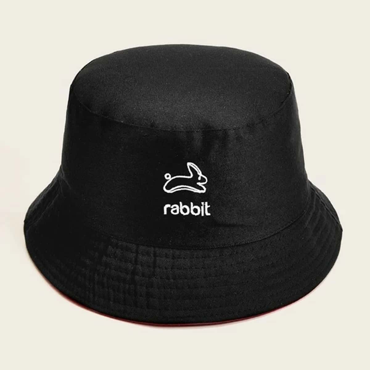

Reversible Rabbit Graphic Bucket Hat, Red