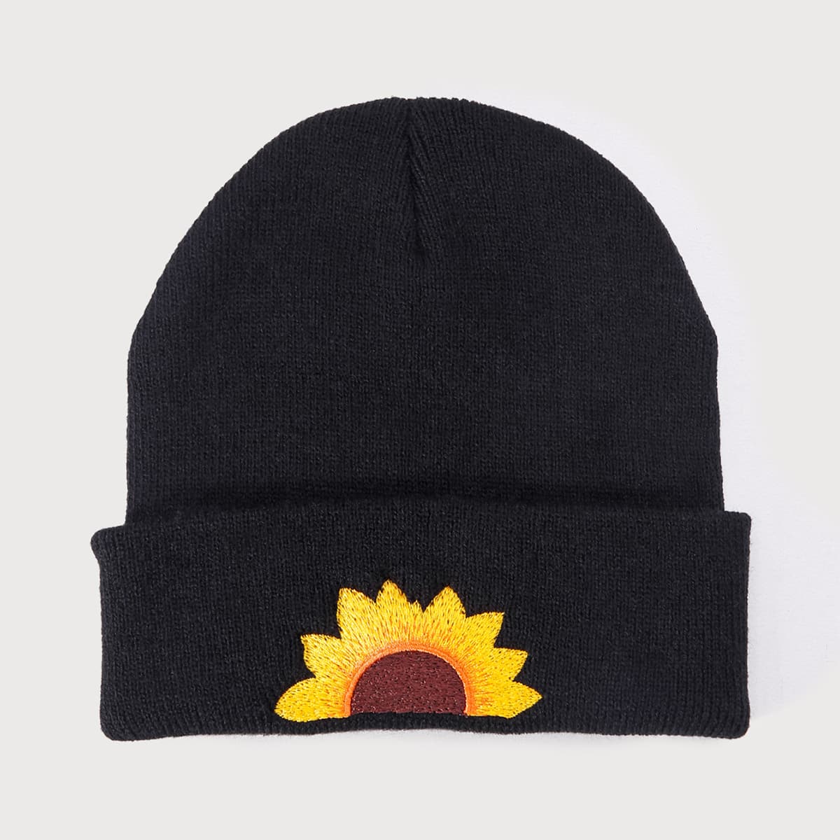 

Sunflower Embroidery Beanie, Black